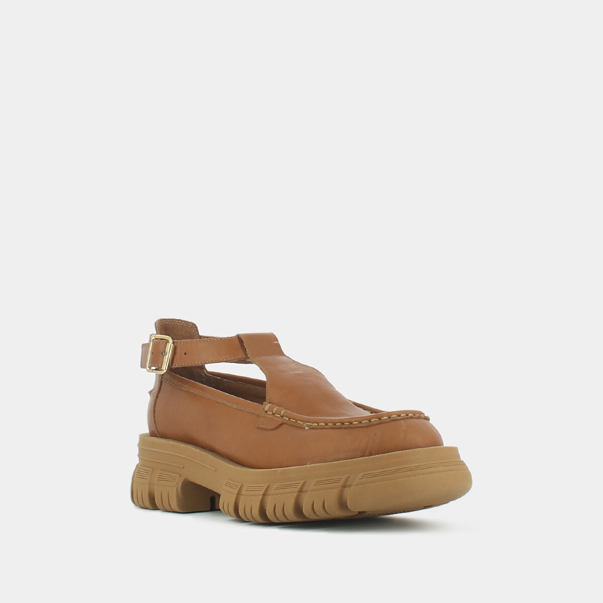 Babies with notched soles in cognac leather | DIACRE