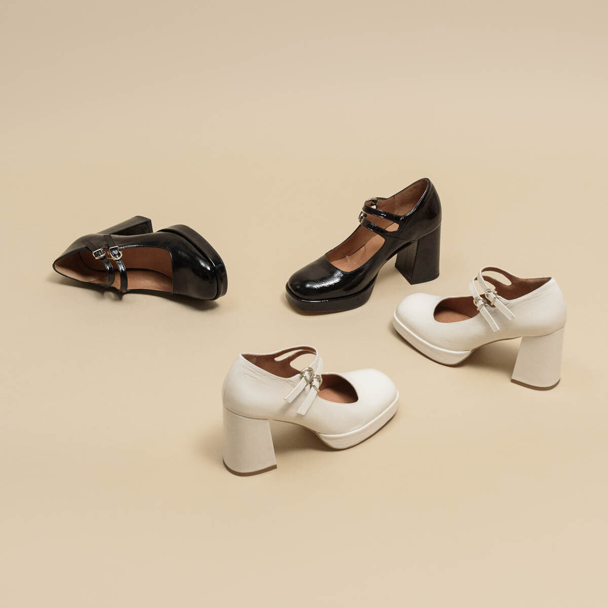Babies with double straps and platform in ecru gloss leather | VERITE