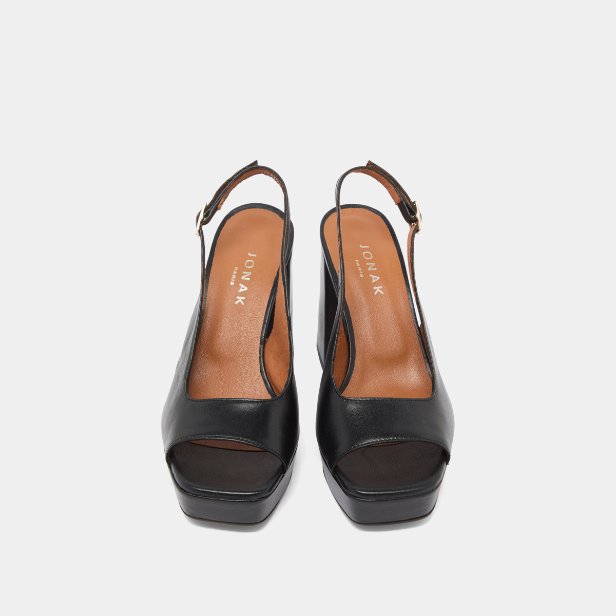 Square toe pumps with high heels in black leather | VLAD