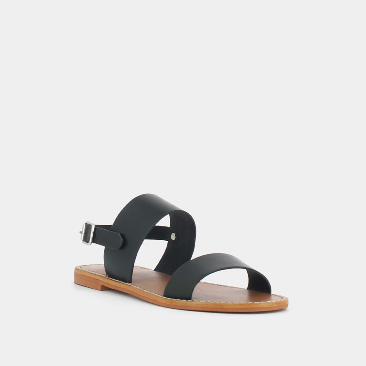 Wide strap sandals in black leather | WAOU