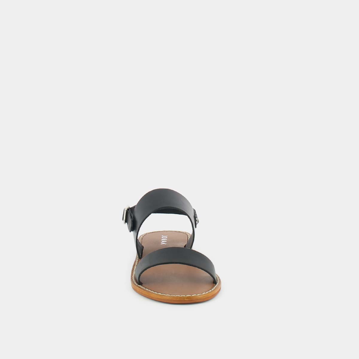 Wide strap sandals in black leather | WAOU