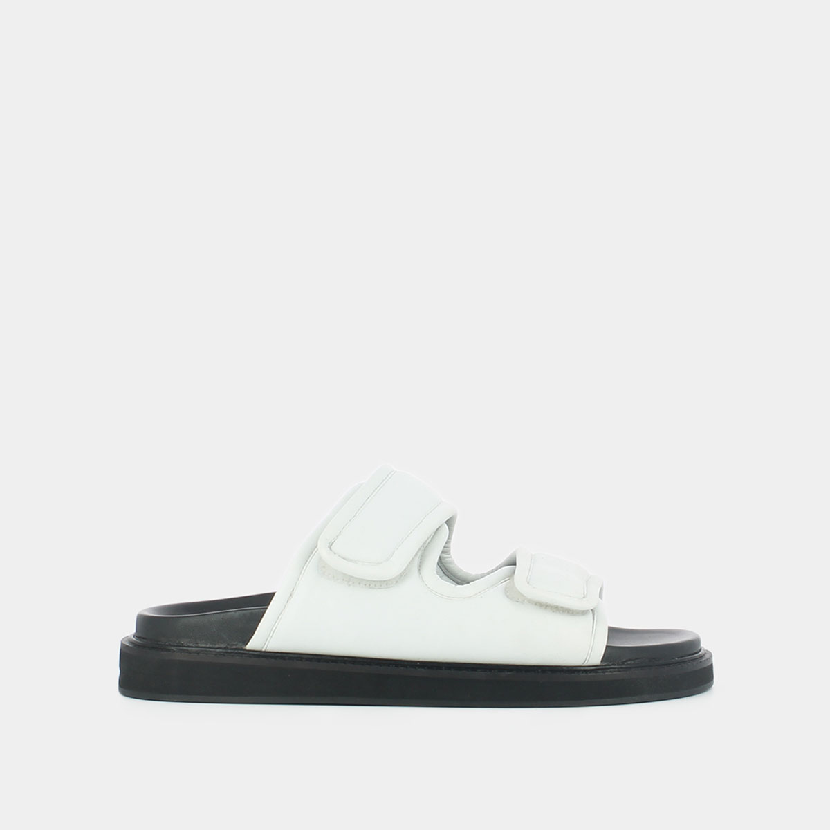 Mules with double fasteners in white leather | WARNING