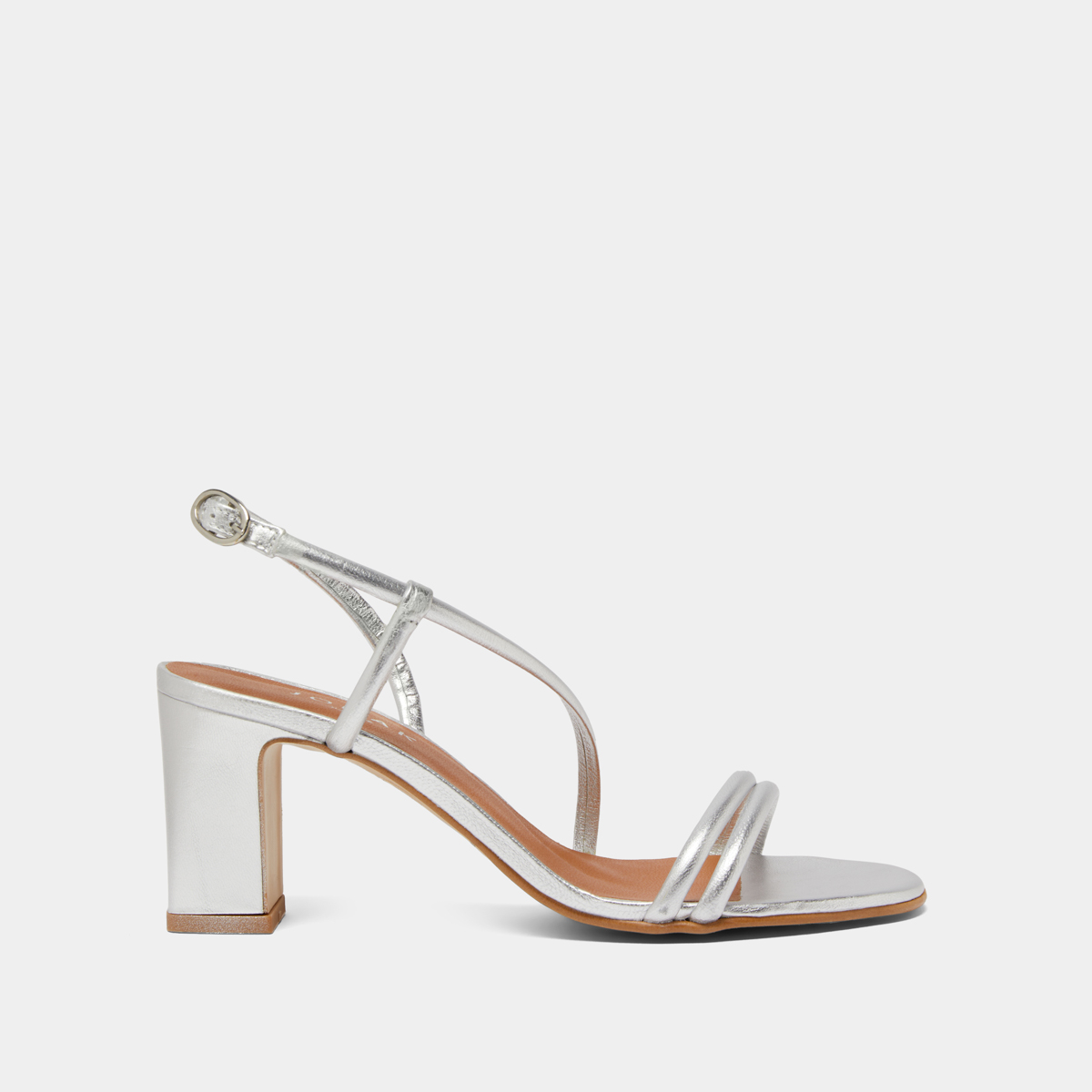 Sandals with heels and straps in silver metallic leather | VICENTE