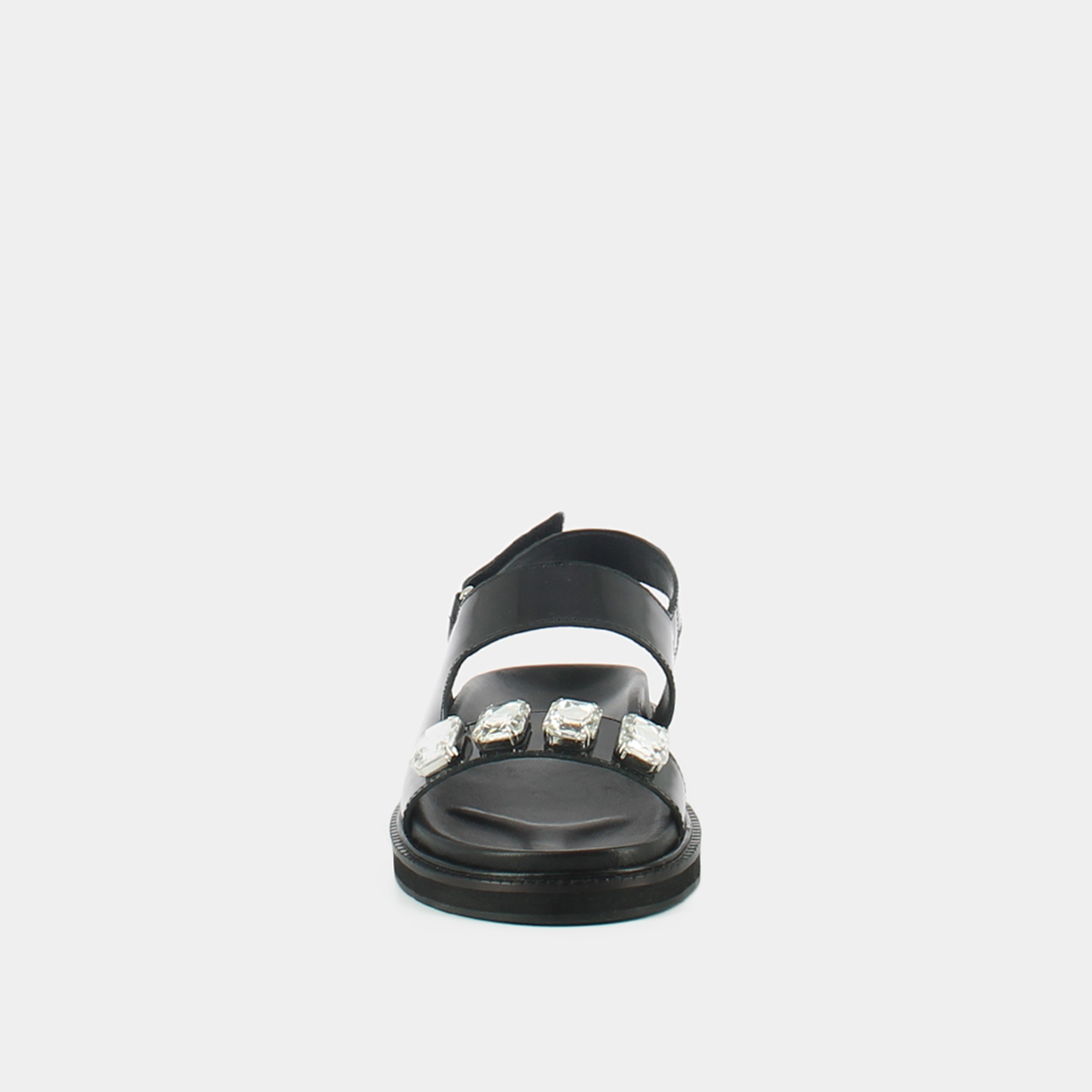 Open sandals with rhinestones in black shiny leather | WINTER