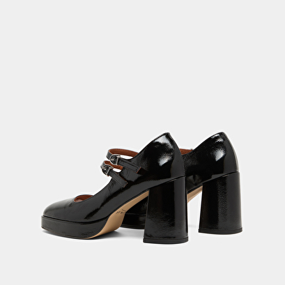 Babies with double straps and platform in black pleated patent | verite