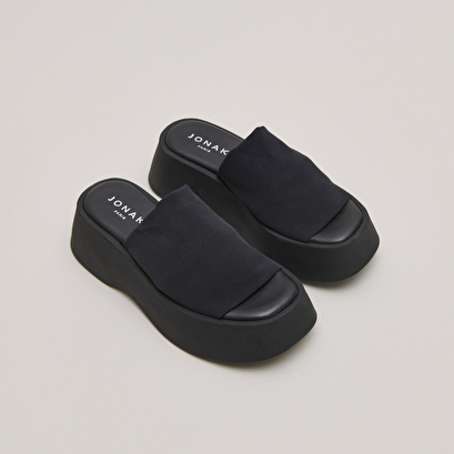 Open toe mules in black textile | EDDY