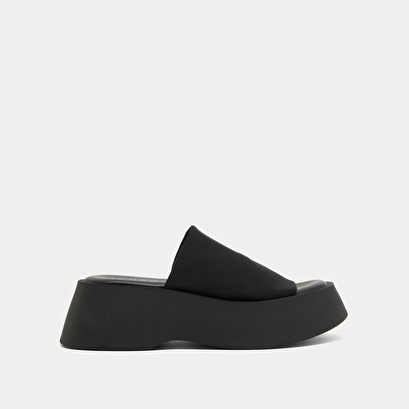 Open toe mules in black textile | EDDY