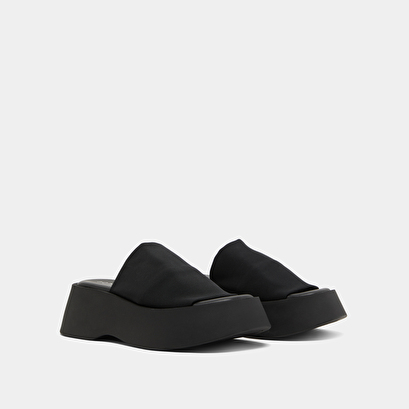 Open toe mules in black textile | EDDY