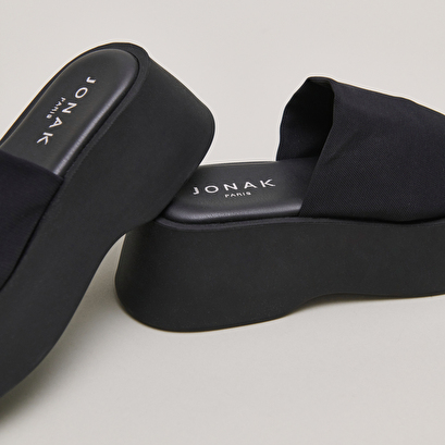 Open toe mules in black textile | EDDY