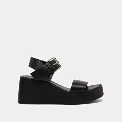 Platform sandals in black leather | ELSA