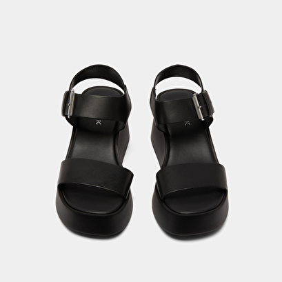 Platform sandals in black leather | ELSA