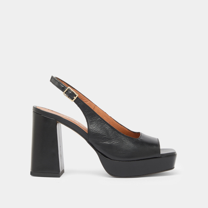 Square toe pumps with high heels in black leather | vlad