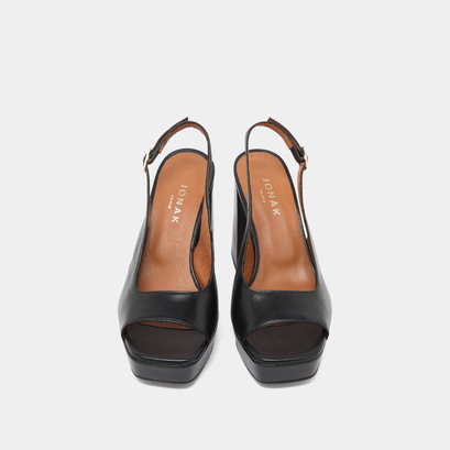 Square toe pumps with high heels in black leather | vlad