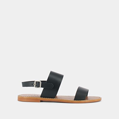 Wide strap sandals in black leather | waou