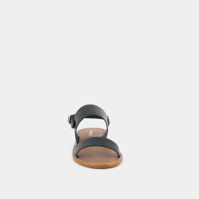 Wide strap sandals in black leather | waou