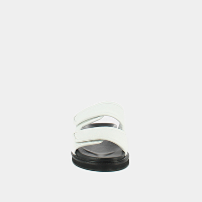 Mules with double fasteners in white leather | warning