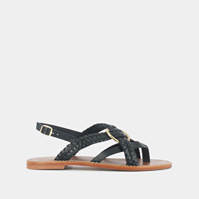 Woven flat sandals black
