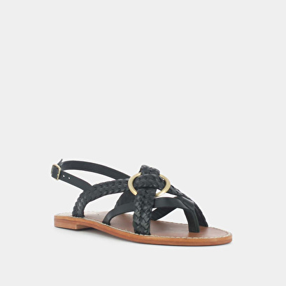 Woven flat sandals black