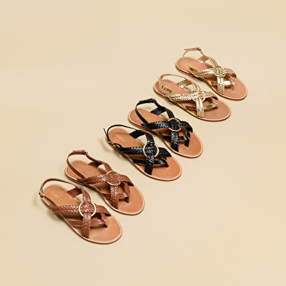 Woven flat sandals black