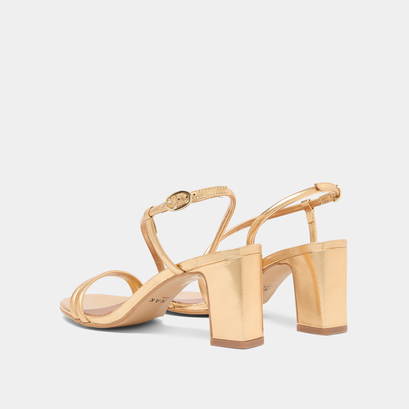 Sandals with heels and straps in gold metallic leather | vicente