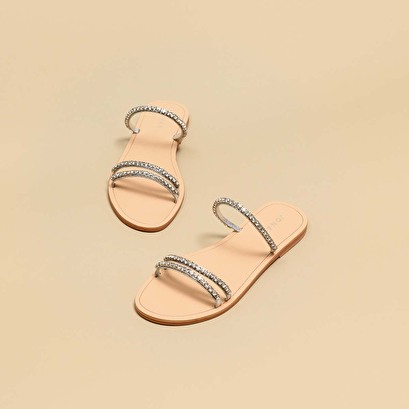 Mules with straps in leather and silver rhinestones | what