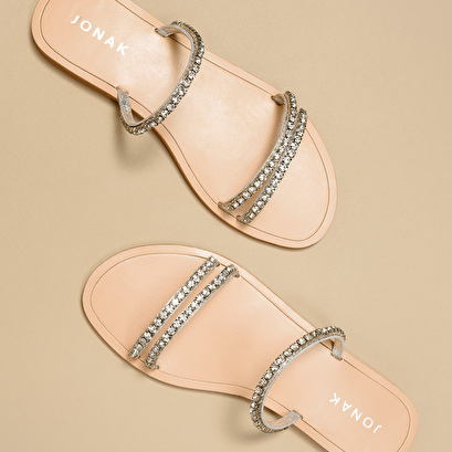 Mules with straps in leather and silver rhinestones | what