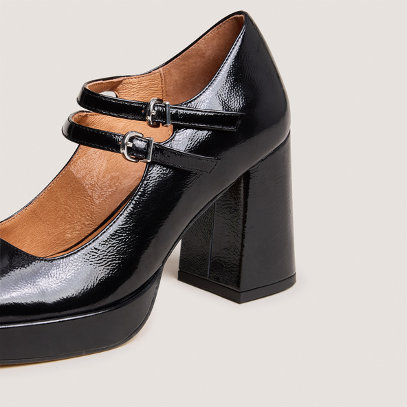 Babies with double straps and platform in black pleated patent | VERITE