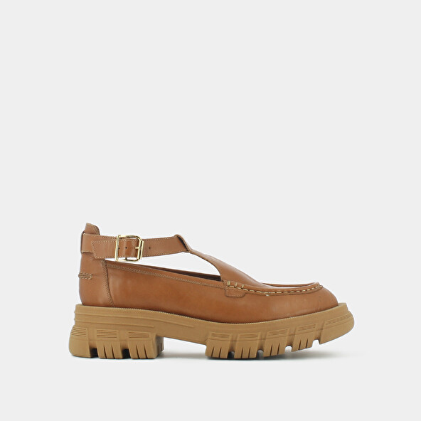 Babies with notched soles in cognac leather | DIACRE