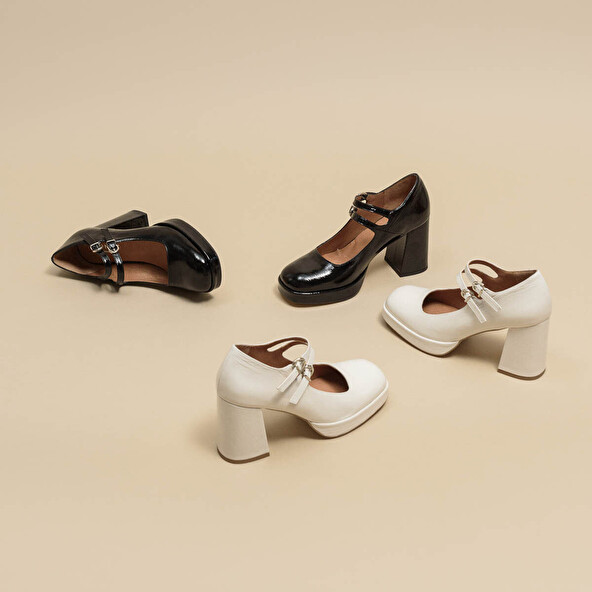 Babies with double straps and platform in ecru gloss leather | VERITE
