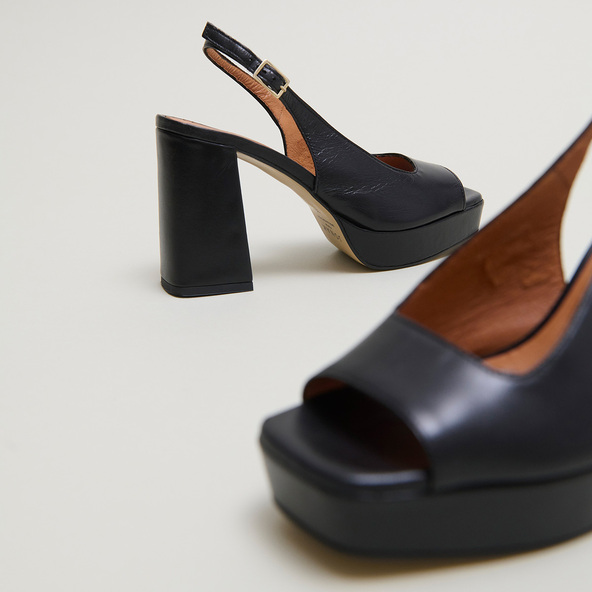 Square toe pumps with high heels in black leather | VLAD