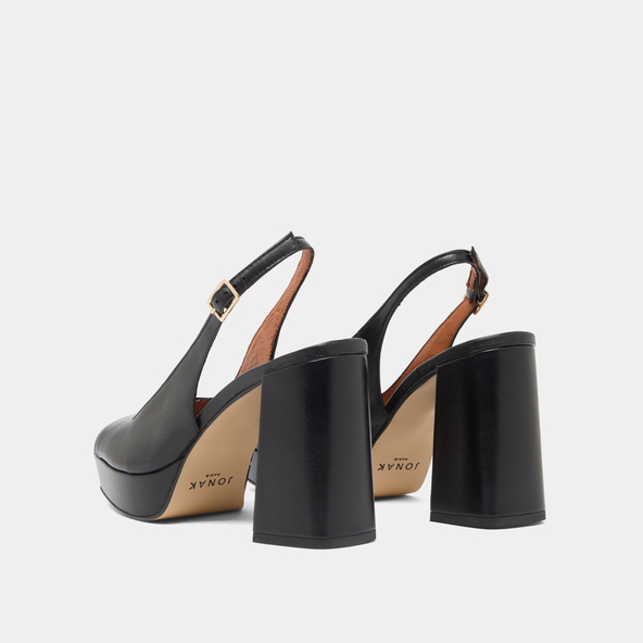 Square toe pumps with high heels in black leather | VLAD