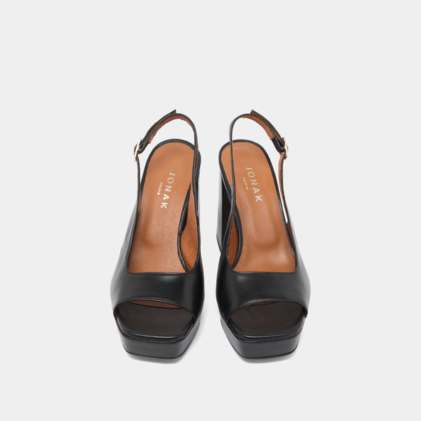 Square toe pumps with high heels in black leather | VLAD
