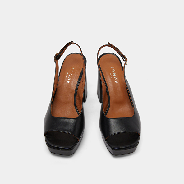 Square toe pumps with high heels in black leather | VLAD