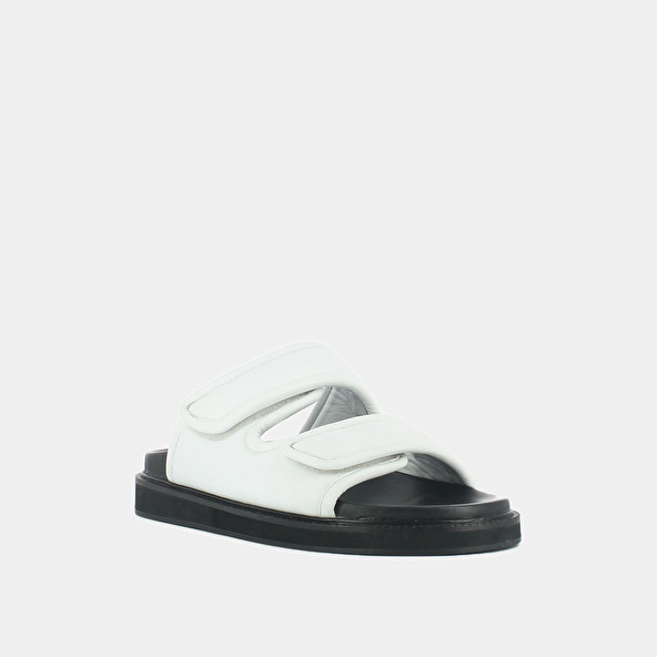 Mules with double fasteners in white leather | WARNING