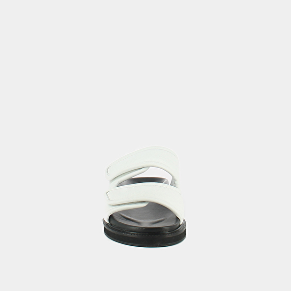 Mules with double fasteners in white leather | WARNING