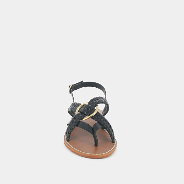 Woven flat sandals in black leather | WOOD
