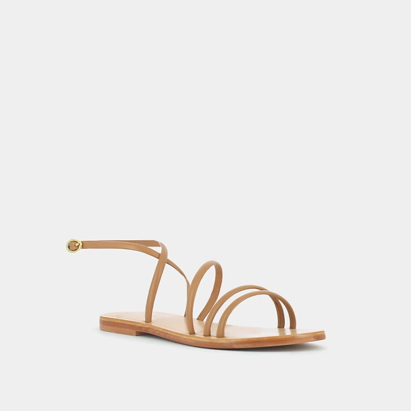 Sandales plates à brides et lanières in camel leather | APOLLINE