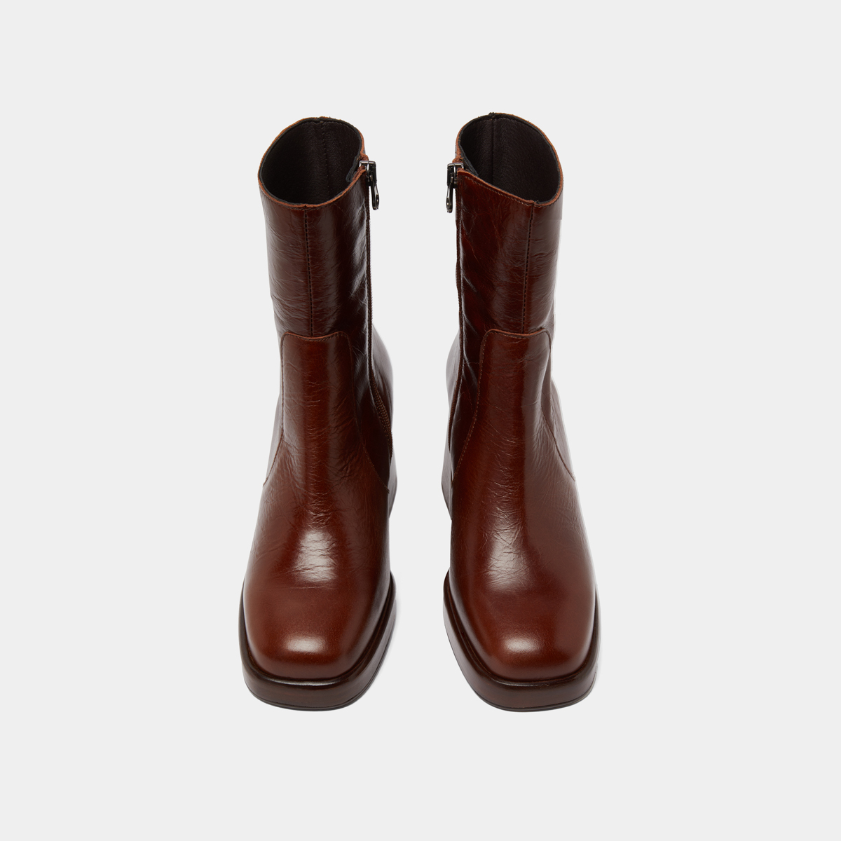 Platform ankle boots in brown distressed leather | BRIGAND