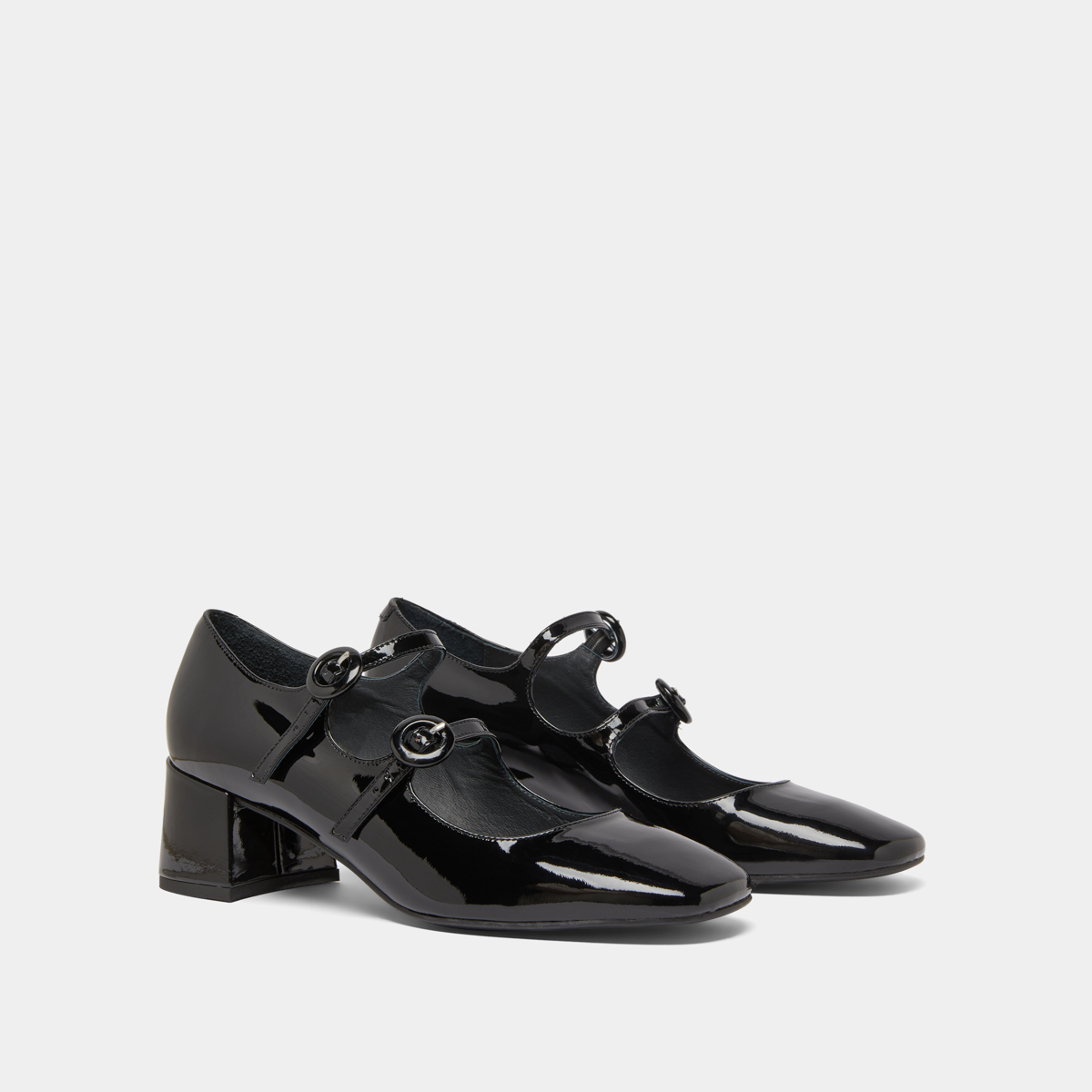Babies with double straps and rounded toes in black patent | DELOU