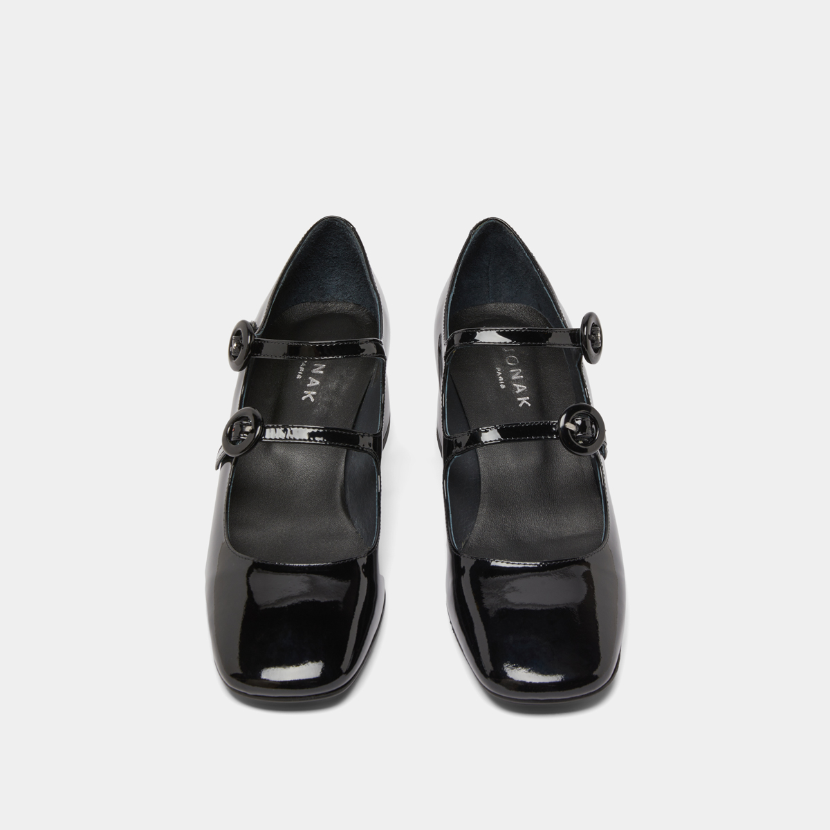 Babies with double straps and rounded toes in black patent | DELOU