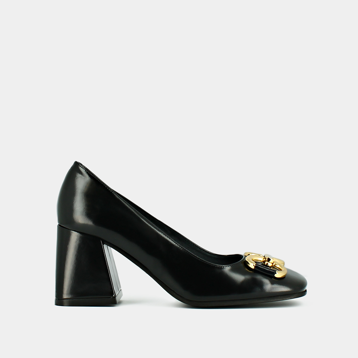 High heels and bows in black glazed leather | DOSTONY