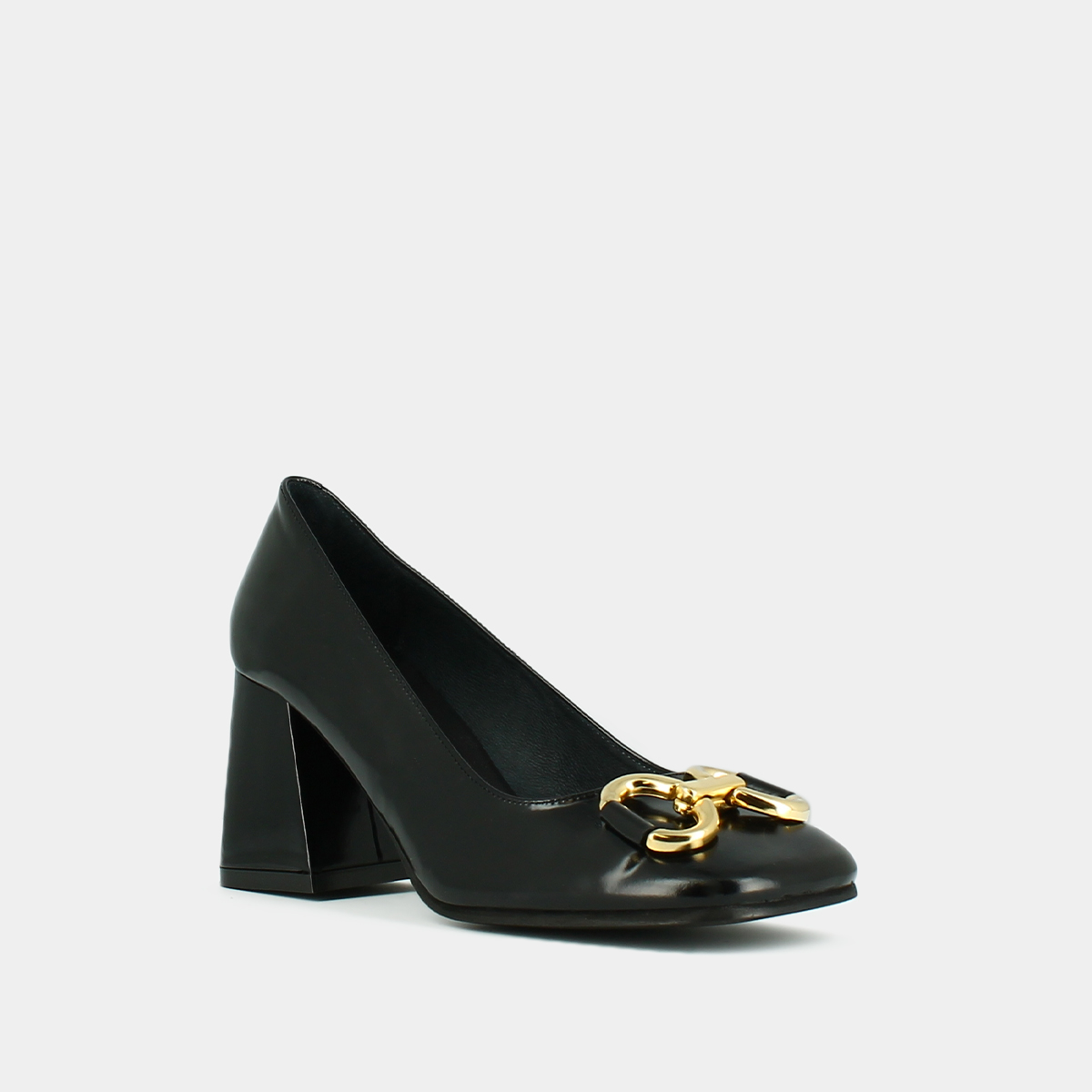 High heels and bows in black glazed leather | DOSTONY