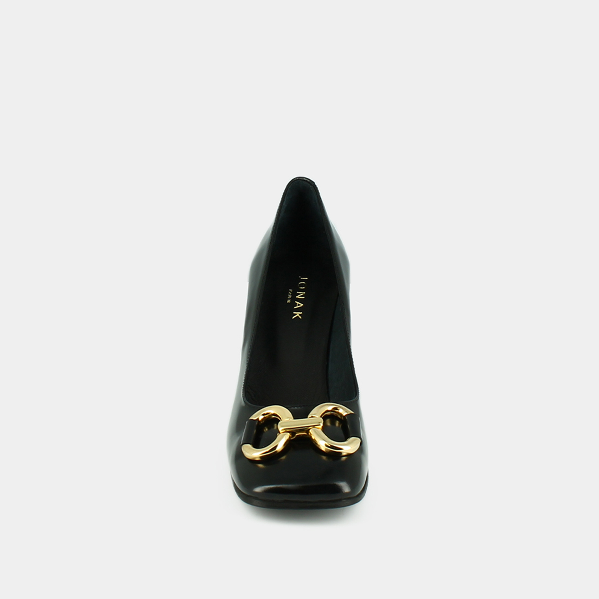 High heels and bows in black glazed leather | DOSTONY