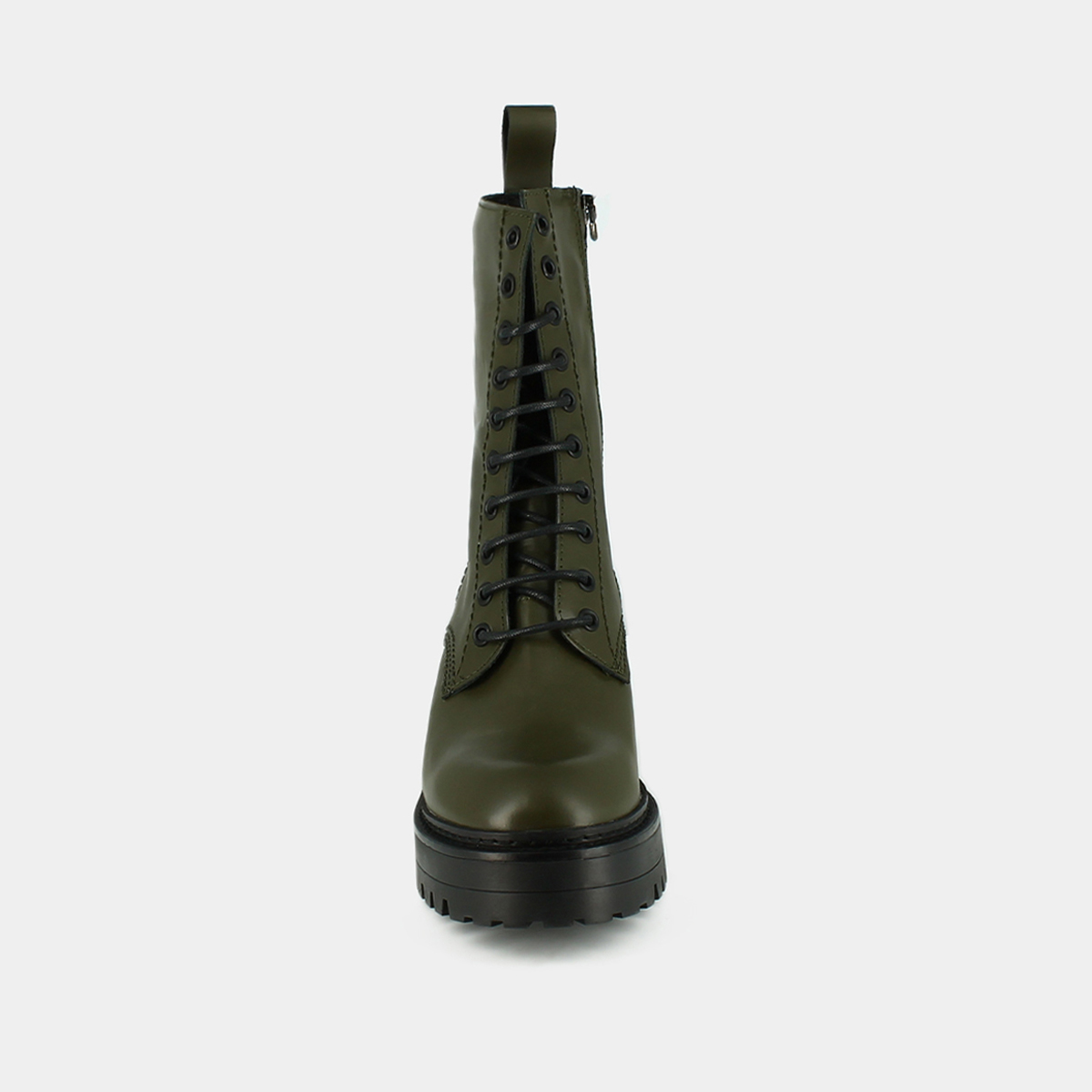Platform boots with laces in glazed khaki leather | RUMBA
