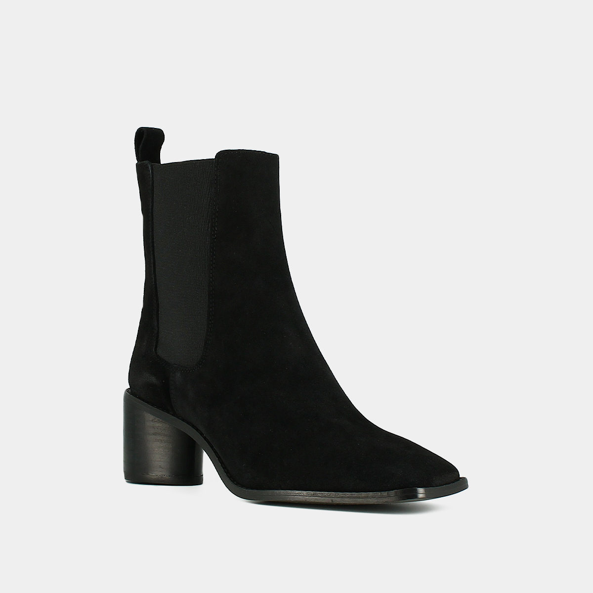 Mid-heeled ankle boots with square toes and elastics in black suede | BERGAMOTE