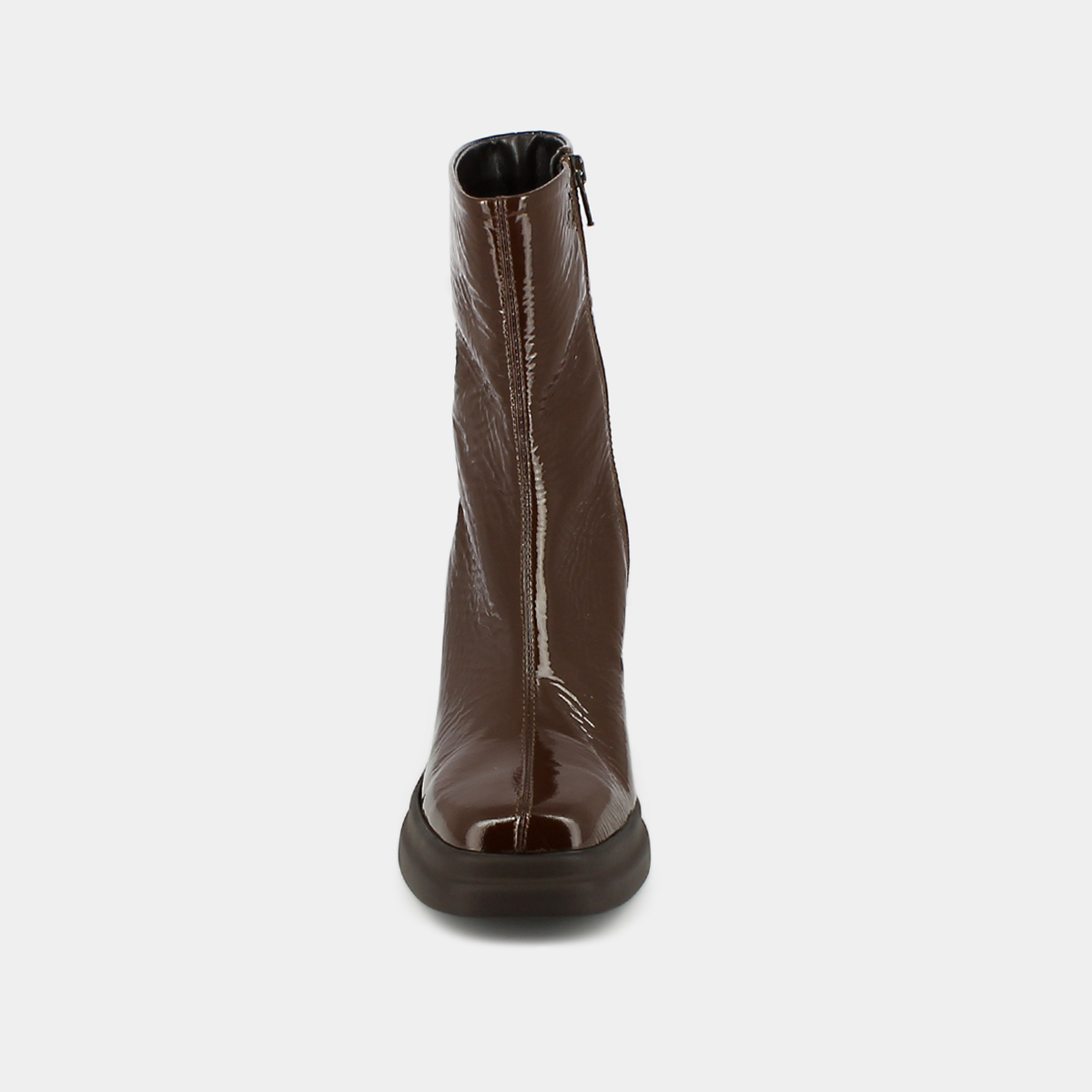Square toe and platform boots in brown pleated patent | PALETTE