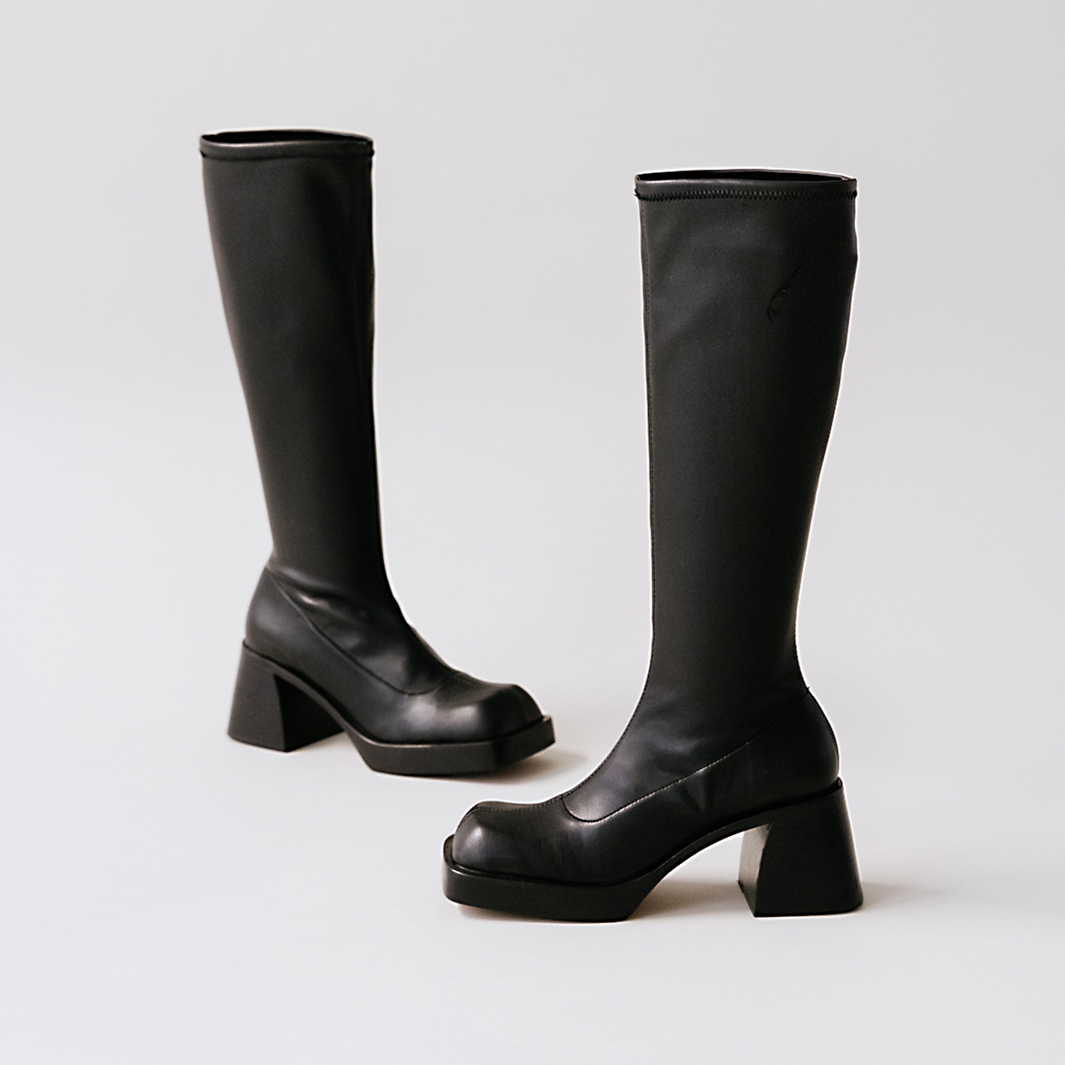 High boots with square toes in black textile | BALLOT