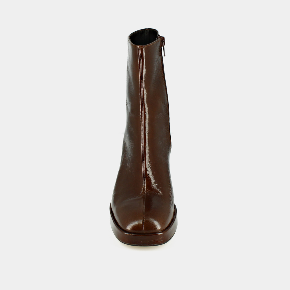 Platform ankle boots with square toes in brown shiny leather | VORIS
