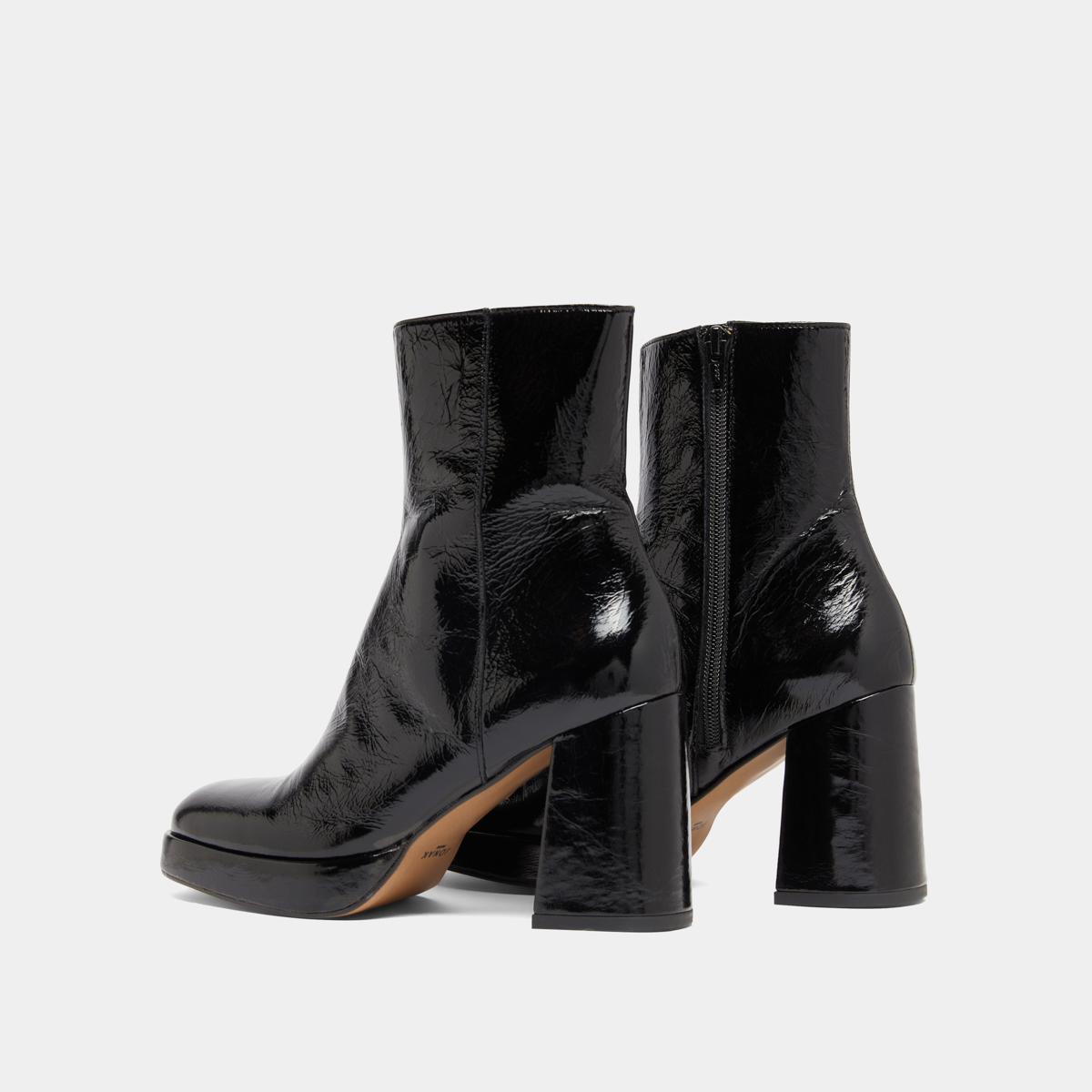 Platform ankle boots with square toes in black shiny leather | VORIS