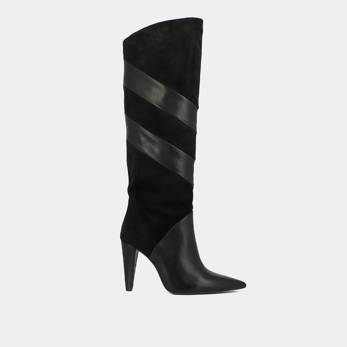 High boots with pointed toes in black suede and leather | BIAGGIO